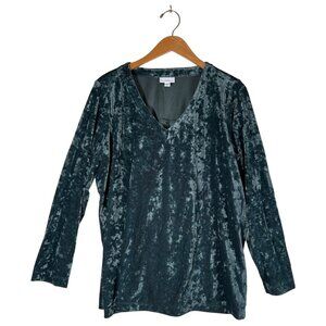 Womens J Jill Size L Forest Green Crushed Velvet‎ Tunic Top BOHO Artsy Holiday